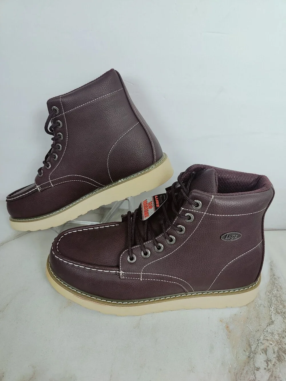 NWT Lugz Cypress Men's Brown Ox Blood Lace-Up Slip Resistant Work Boots, 11
